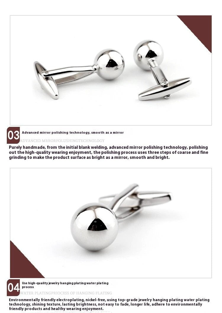 Silver Steel Ball Shape Metal Cufflinks For Men by GJG Denim