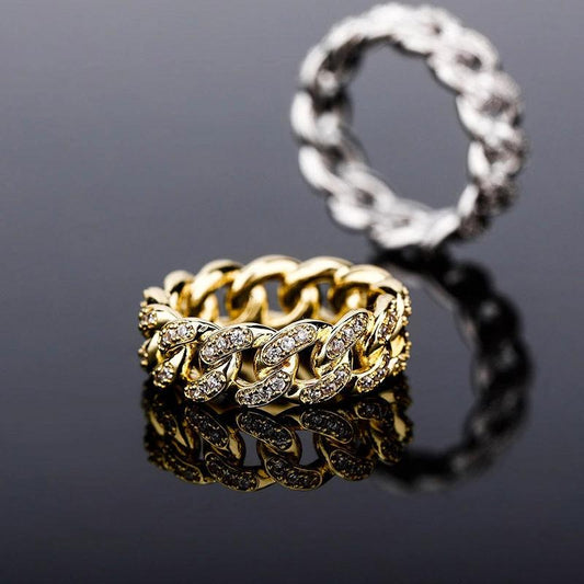 Cuban Chain Ring Inset Zircon Plating Ring For Men by GJG Denim
