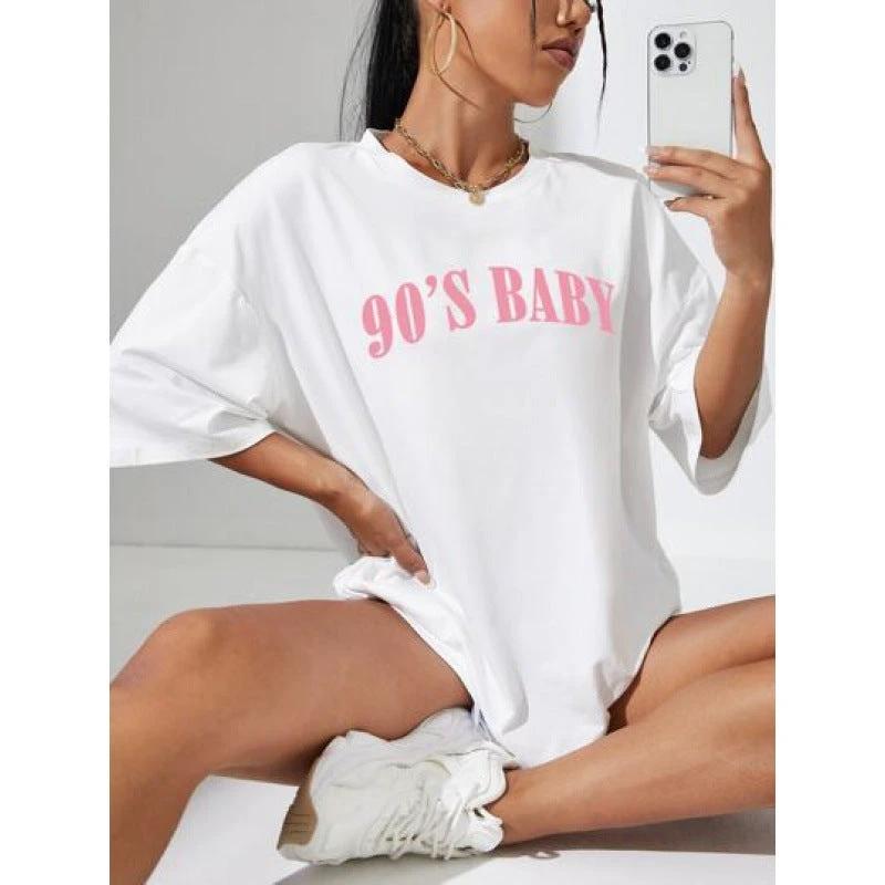 Loose Casual Letter Print Women's Short Sleeve by GJG Denim