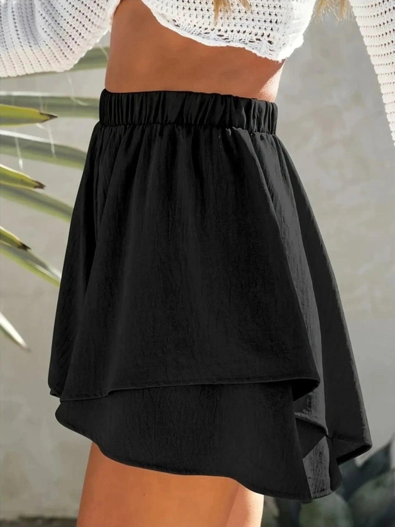 High-Waisted Elastic Waistband Layered Shorts by Lady Ros