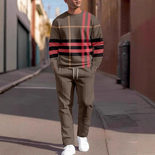 Men's Round Neck Loose Sweatshirt And Sweatpants Set by GJG Denim