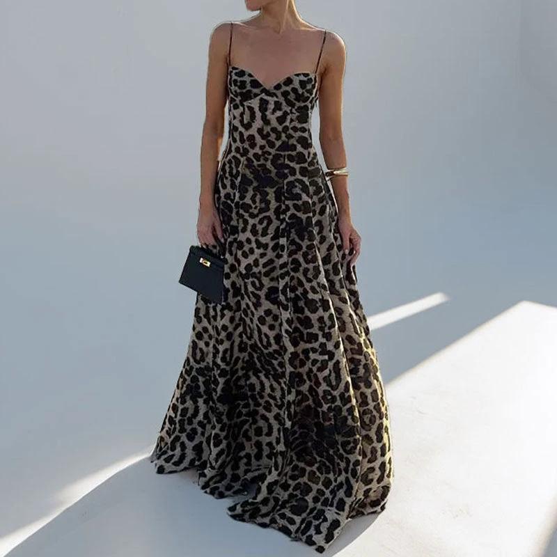 Elegant Stylish Sexy Leopard Print Suspender Dress by GJG Denim