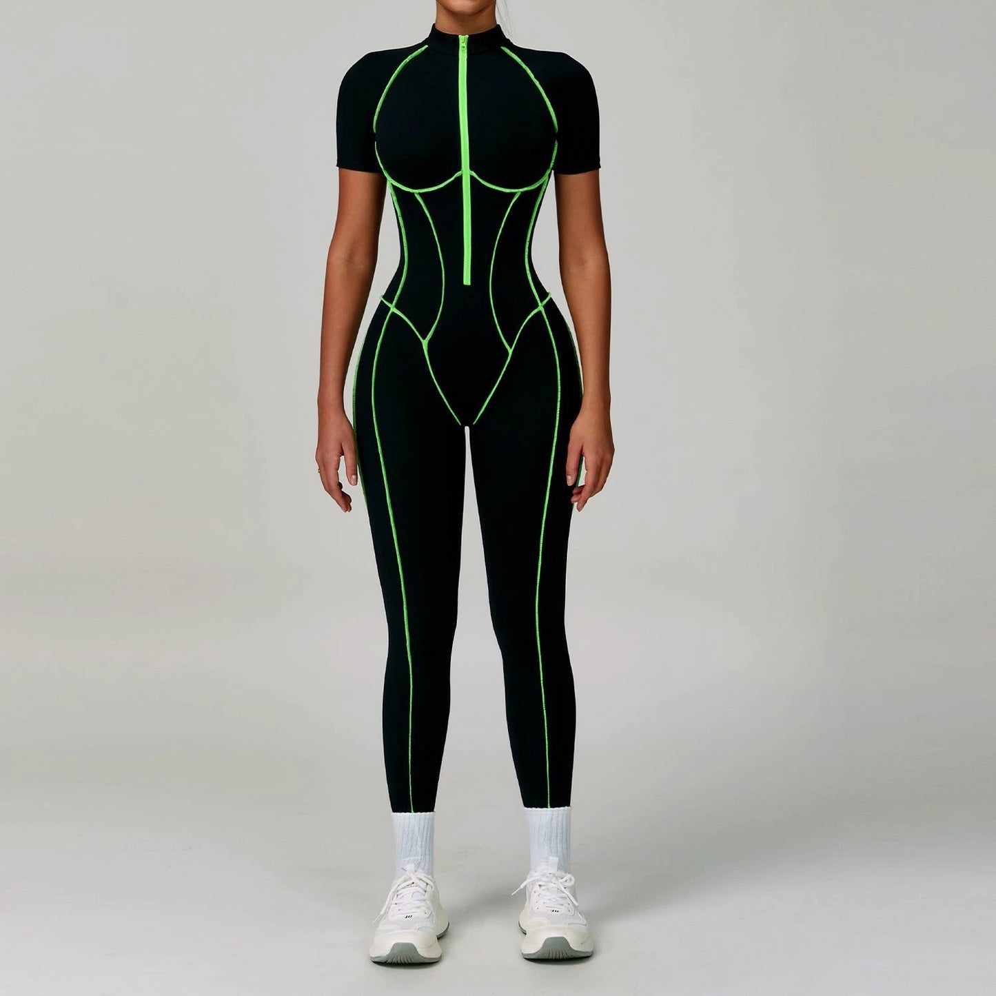 Contrast Color Yoga Workout Clothes Hollow-out Beauty Back Tight Jumpsuit by GJG Denim