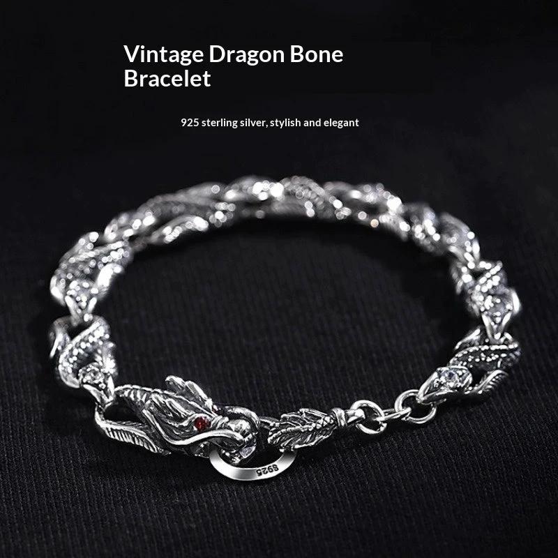 Men's 925 Sterling Silver Dragon Bone Bracelet by GJG Denim