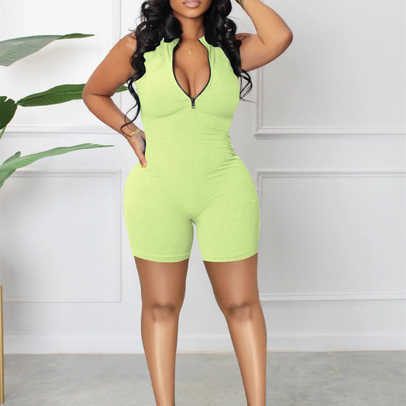 Women's Casual Sleeveless Candy Multi-color Zipper Jumpsuit by GJG Denim