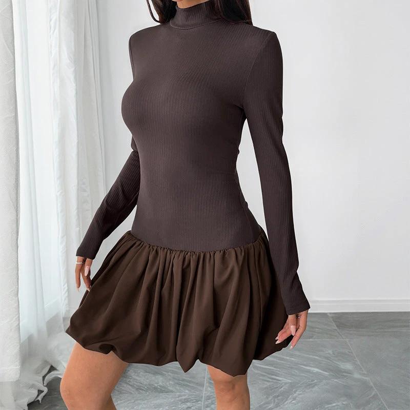 Simple Elegant Basic Turtleneck Long Sleeve Solid Color Dress by GJG Denim