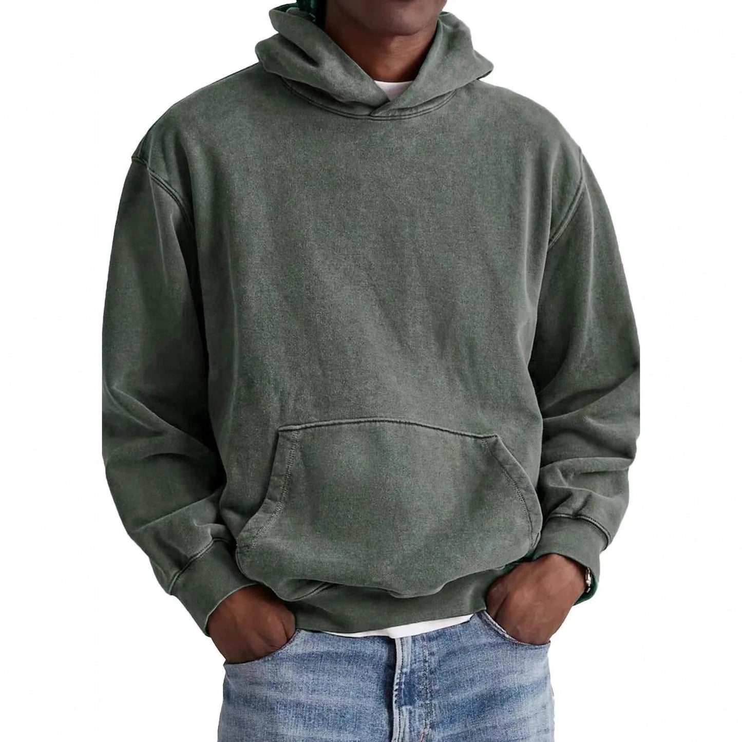 Men's Round Neck American Retro Casual Hooded Sweatshirt by GJG Denim