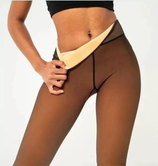 One-line True See-through Leggings Fleece-lined Warm Women's Outer Wear Pantyhose by GJG Denim
