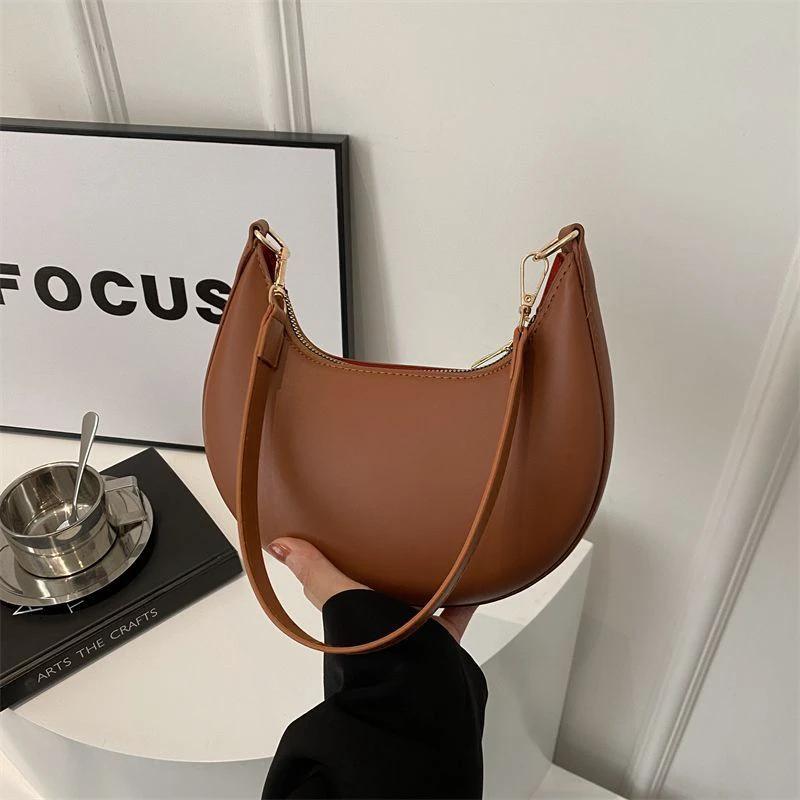 Niche Crescent New Simple All-Match Textured Shoulder Bag For Women by GJG Denim