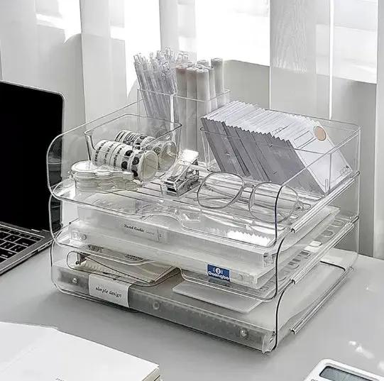 Desktop Storage Box Transparent Acrylic Desk Storage Rack by GJG Denim
