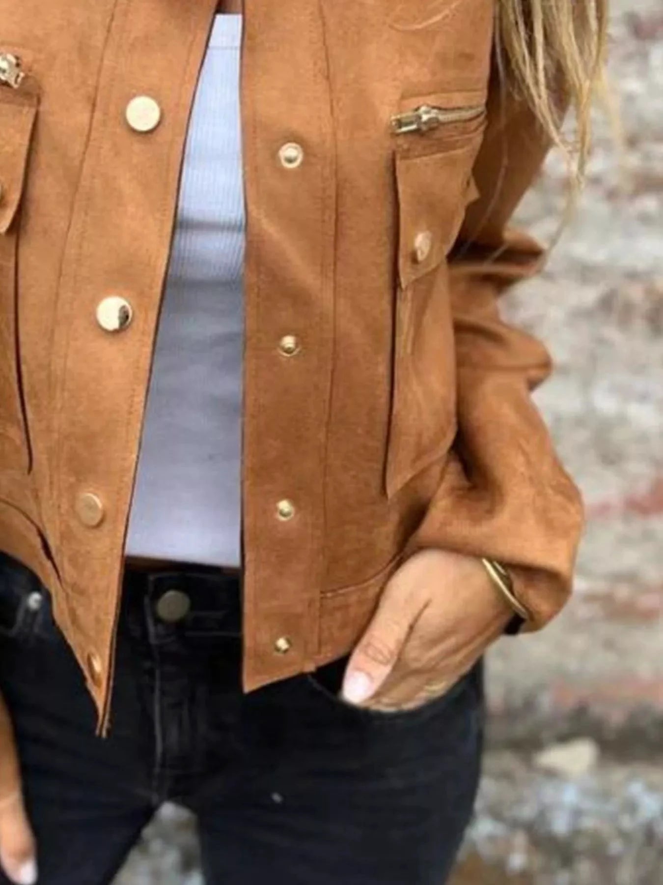 Full Size Snap Down Long Sleeve Jacket Plus Size by Lady Ros