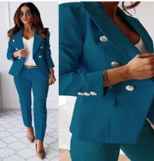 New All-matching Casual Suit Lapel Button-down Jacket And Slim-fit Trousers For Women's Office Business Set Clothing by GJG Denim