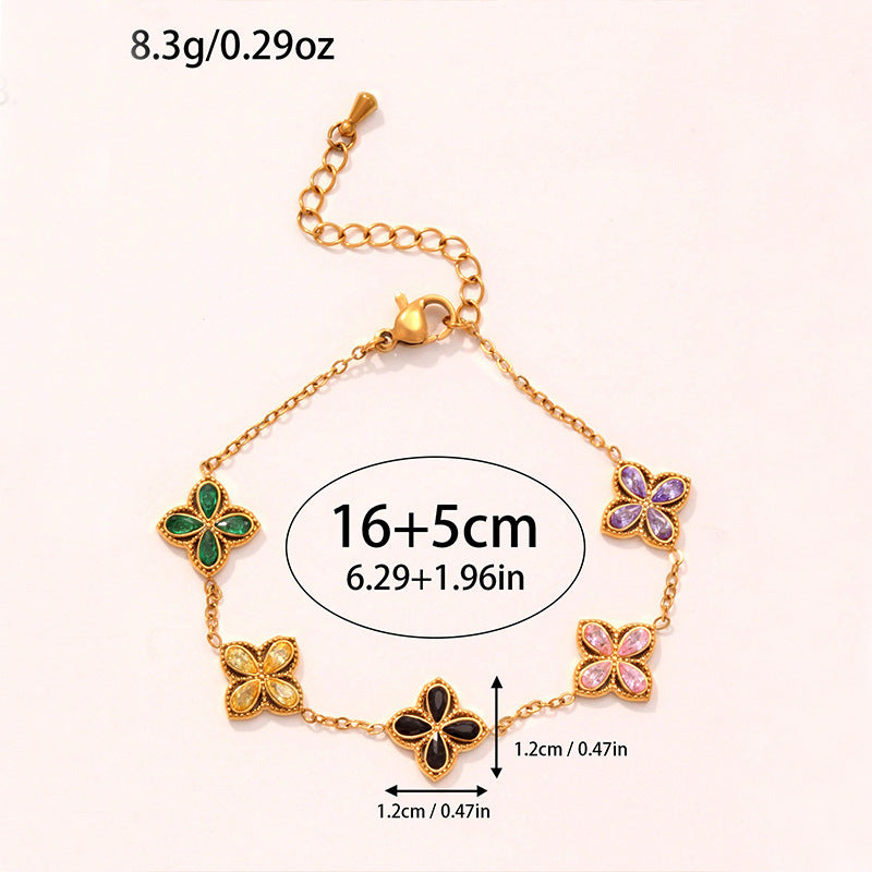 Small Flowers Inlaid Zircon Bracelet For Women by GJG Denim