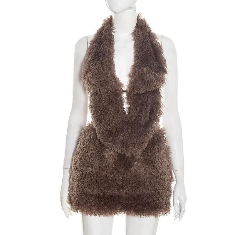 AutumnWinter New Fuzzy Collar Half-Length Skirt Set by GJG Denim