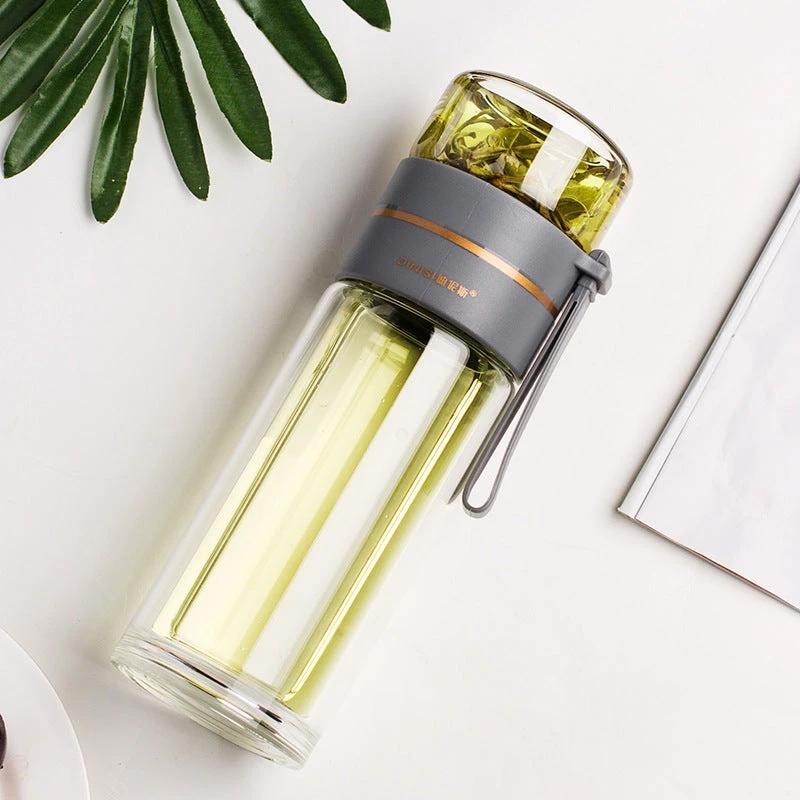 Glass Water Bottle With Tea Infuser Filter Tea Separation Double Wall Glass Bottle Leakproof by GJG Denim