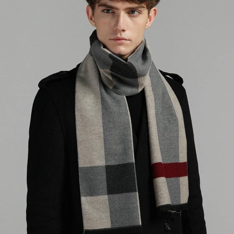 Simple Plaid Warm Keeping Artificial Cashmere Scarf by GJG Denim
