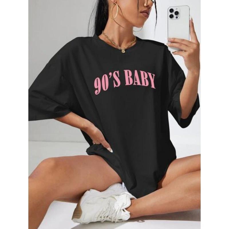 Loose Casual Letter Print Women's Short Sleeve by GJG Denim