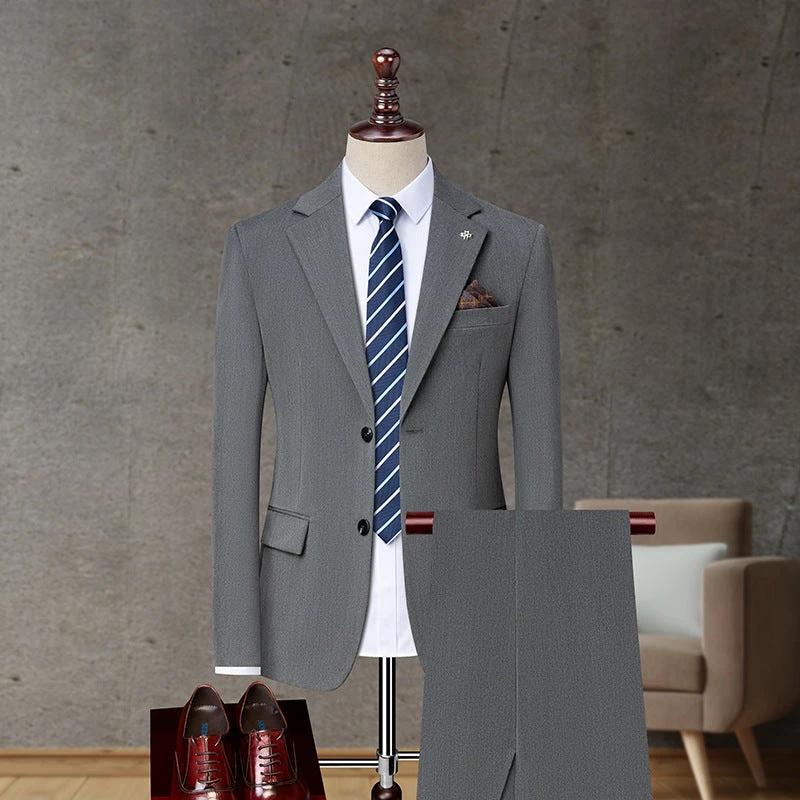 Men's Solid Color Business Casual Non-ironing Suit by GJG Denim