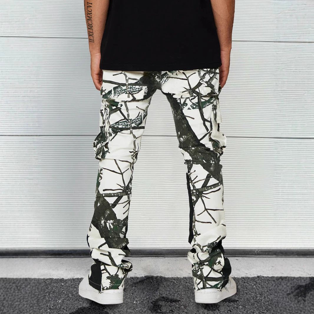Men's Relaxed-fit Casual Straight-leg Pants With A Leaf And Camouflage Print by GJG Denim