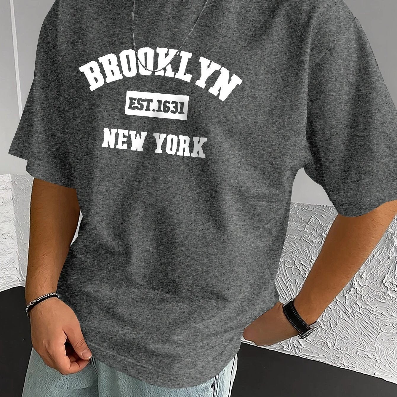 Men's Summer Spring Brooklyn Fashionable Printed T-shirt, Casual Short Sleeved Fashionable Style T-shirt, Sporty New Casual Short Sleeved Top by GJG Denim