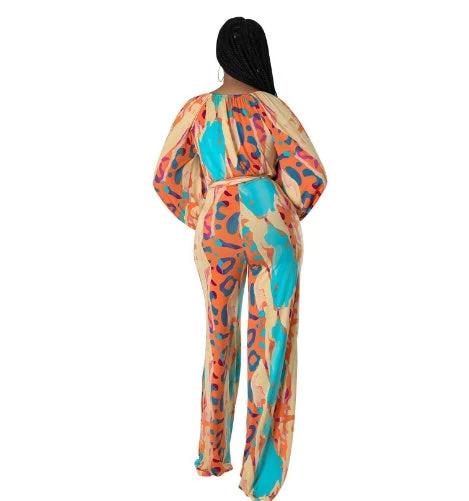 Casual Straight-leg Printing Jumpsuit by GJG Denim