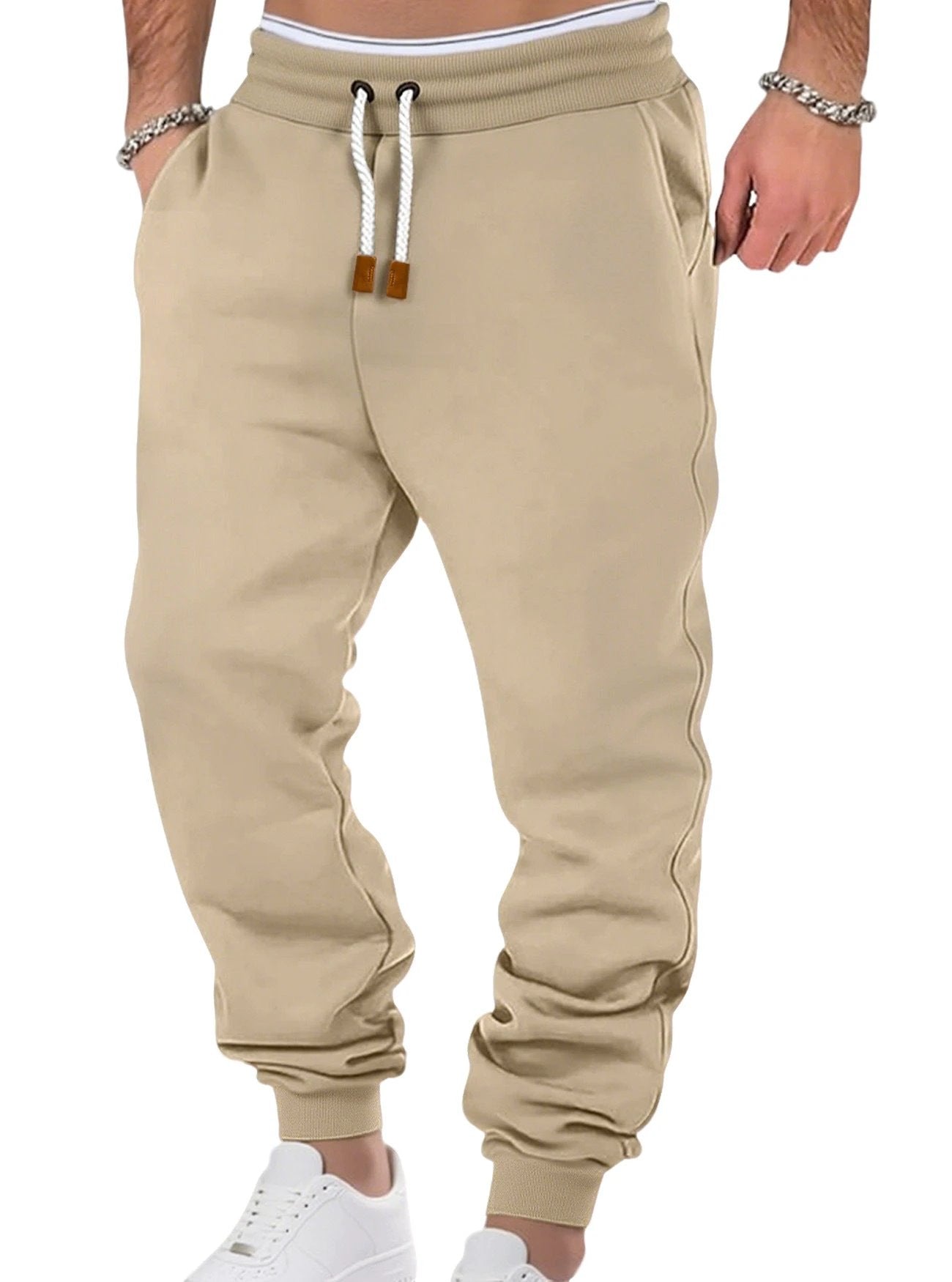 Men's Solid Color Cuffed Sports Casual Sweatpants by GJG Denim