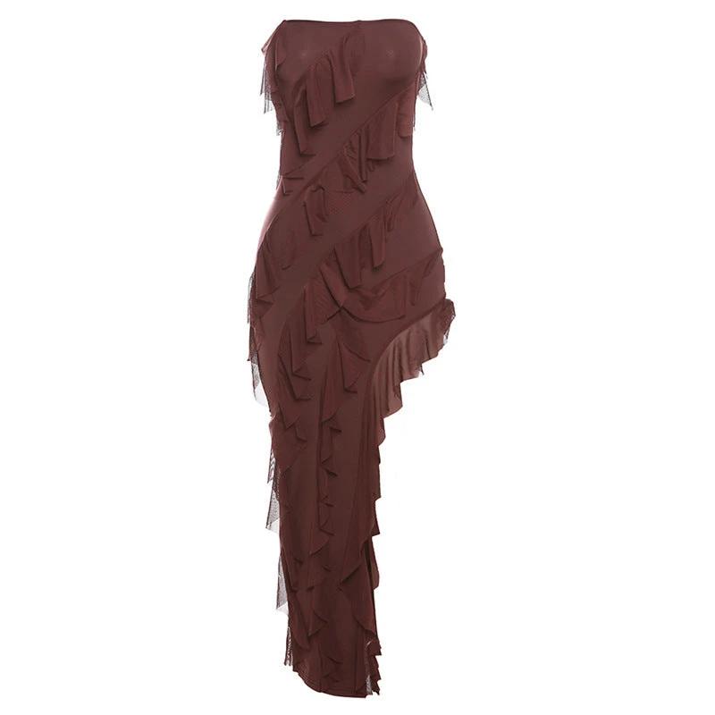 Summer Trend Skinny Women's Fashion Tube Top Backless Split Tassel Dress Birthday Party Clubwear by GJG Denim