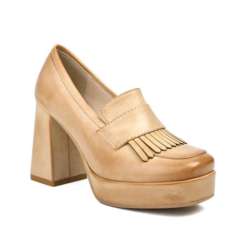Women's Retro Chunky-Soled Commute Wedge Ultra-High Heels by GJG Denim
