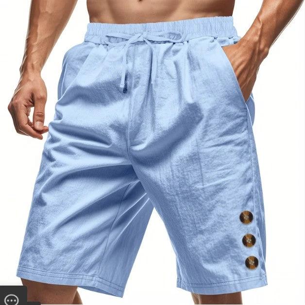 Men's Loose Linen Beach Casual Solid Color Shorts by GJG Denim