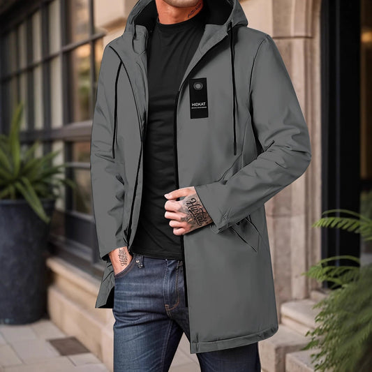Mid-length Men's Hooded Casual Windproof Jacket by GJG Denim