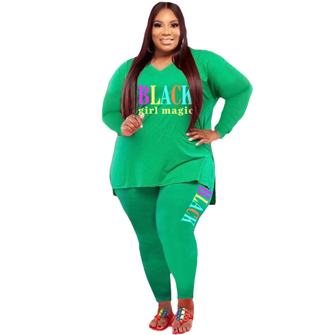 Women's Plus Size Sports And Leisure Printed Two-piece Suit by GJG Denim
