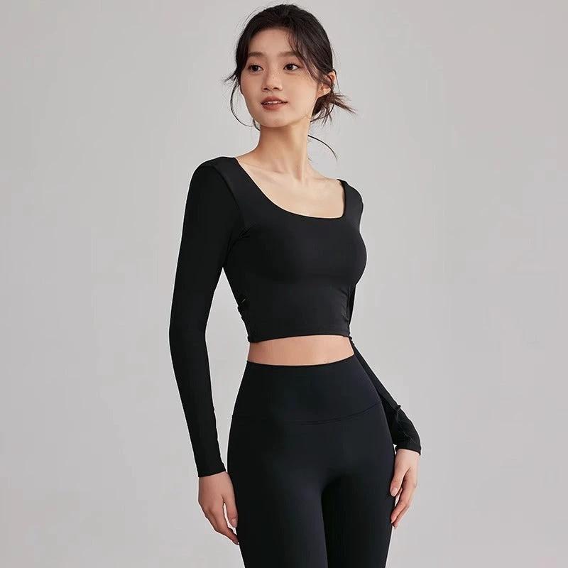 Beauty Back Long Sleeve T-shirt Running Training Workout Clothes by GJG Denim