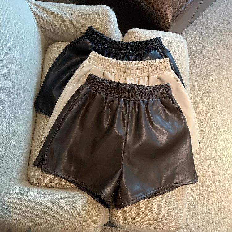 Pu Leather Shorts Women High Waist Loose Split Casual Pants by GJG Denim