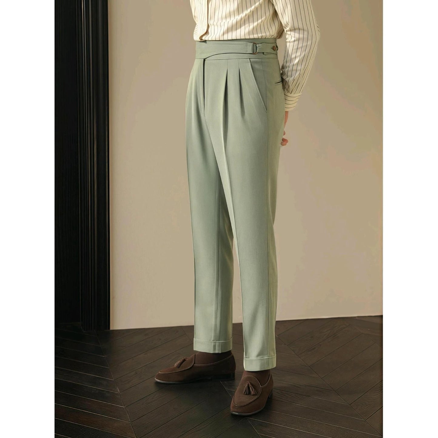 Men's Retro Business Casual Paris Buckle Pants by GJG Denim