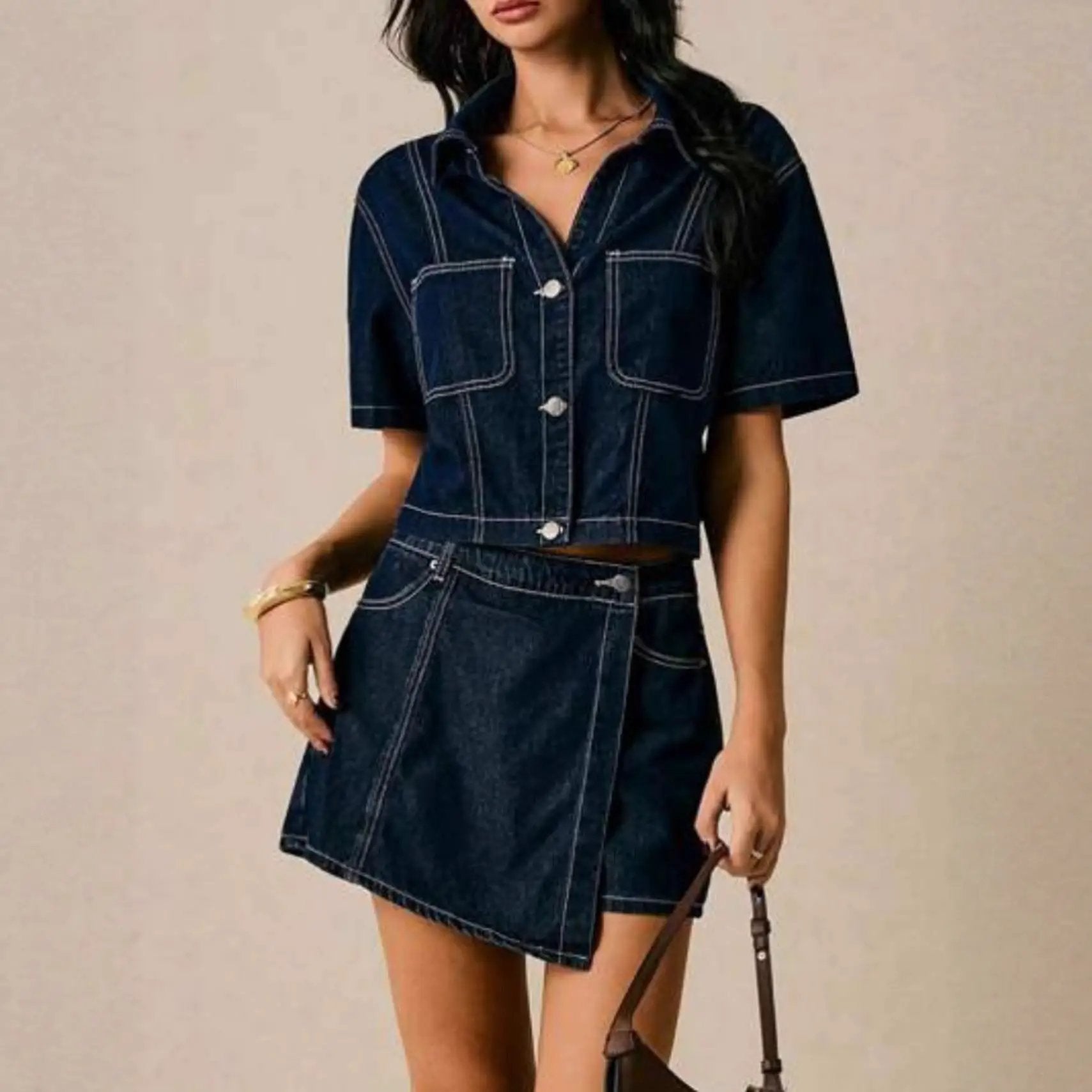 Women's Loose And Comfortable Denim skirt set by GJG Denim