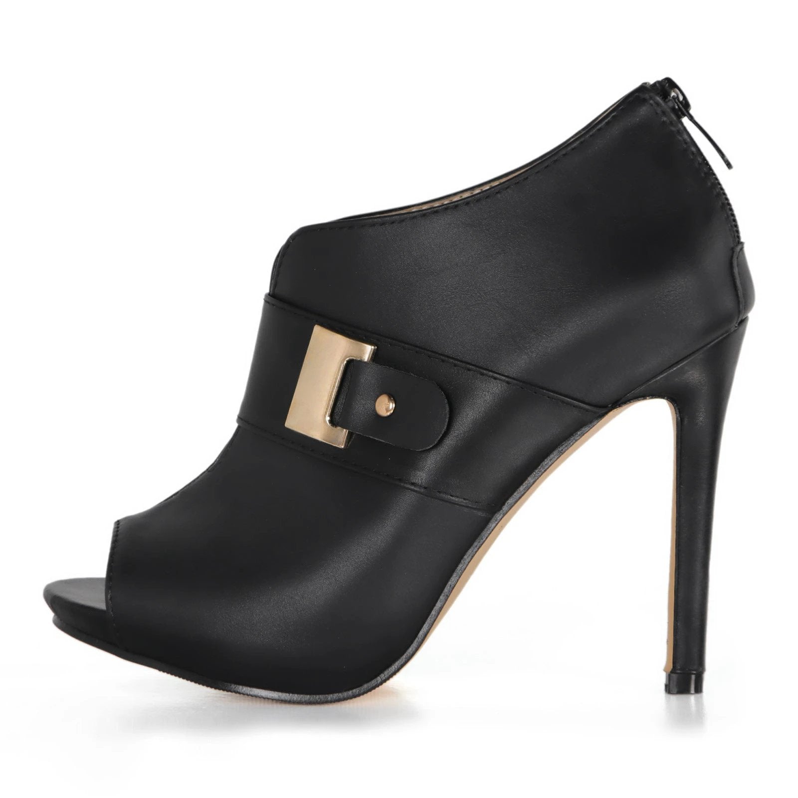 Fish-mouth Peep-toe Metal-buckle Back-zip Stiletto Fashion Sandals by GJG Denim