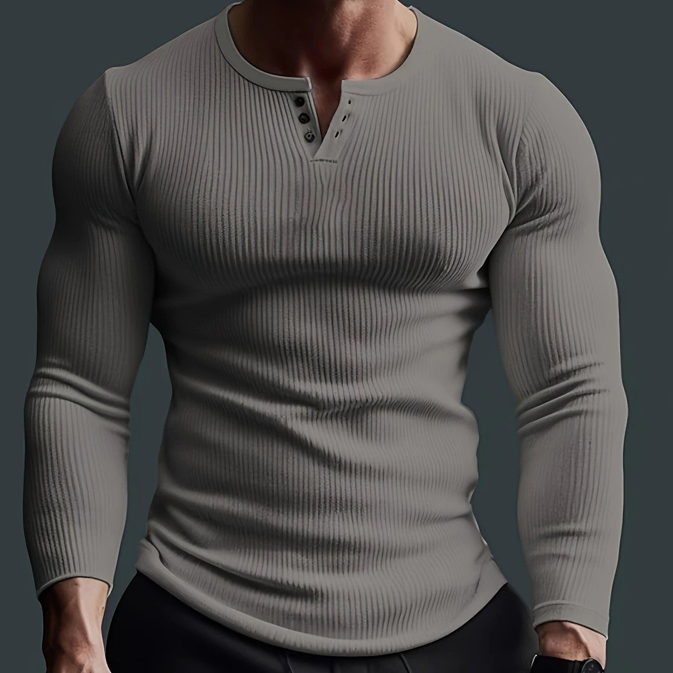 Men's Solid Crew Neck Long Sleeve Active T-shirt by GJG Denim