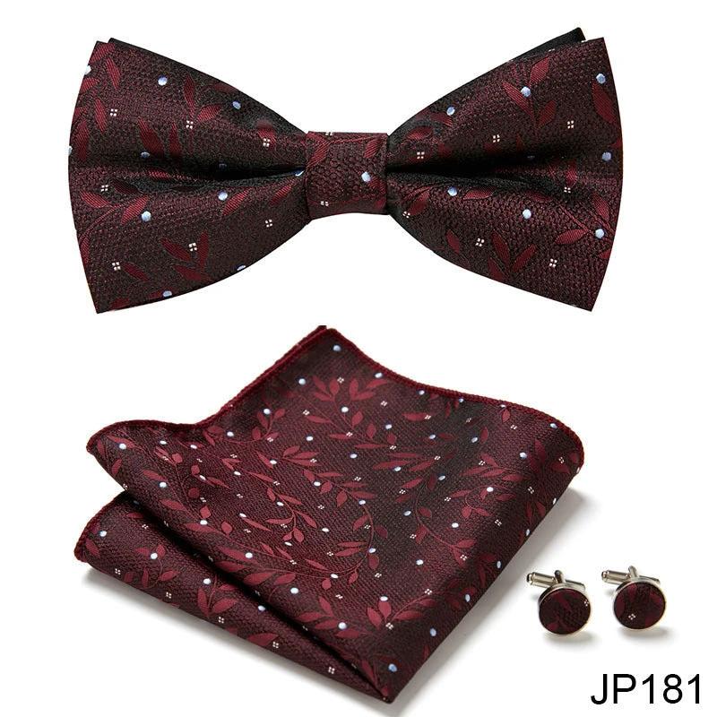 Men's Formal Bow Tie Handkerchief and Cuff links Set by GJG Denim