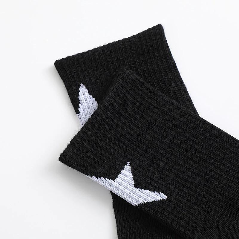 Black And White Five-pointed Star Tube Socks Breathable Sports Socks For Men by GJG Denim