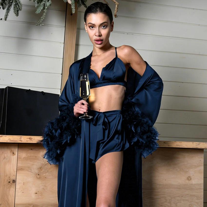 Womens Loungewear Underwear Shorts Feather Pajama Set by GJG Denim