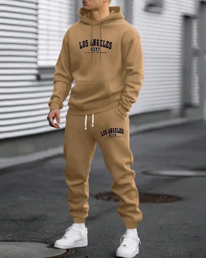 Men's Fashion Trendy Casual All-matching Hooded Sweatshirt And Sweatpants Suit by GJG Denim