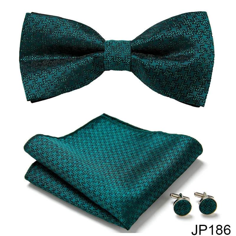 Men's Formal Bow Tie Handkerchief and Cuff links Set by GJG Denim