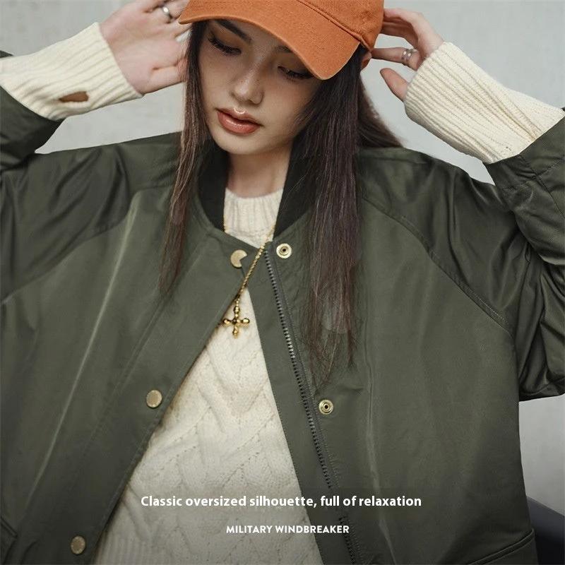 Retro Olive Green Trench Coat Mid-length Loose Women by GJG Denim