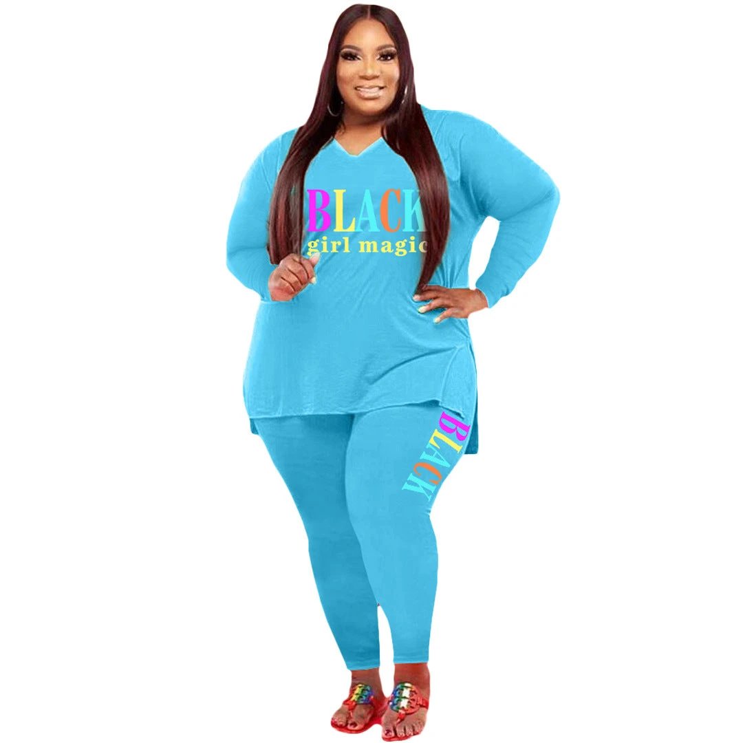 Women's Plus Size Sports And Leisure Printed Two-piece Suit by GJG Denim