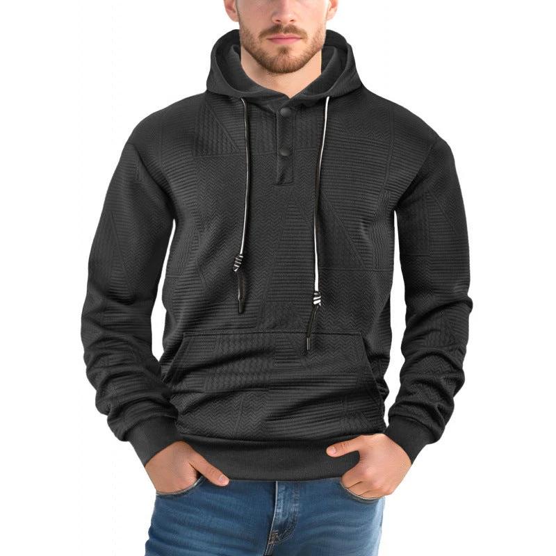 Men's Pullover Solid Color Casual Loose Long Sleeve Hooded Sweater by GJG Denim