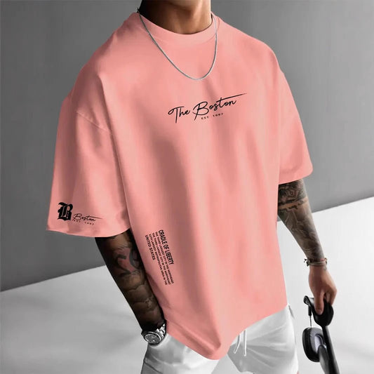 New Men's Round Neck Loose Casual Letter Short Sleeve by GJG Denim
