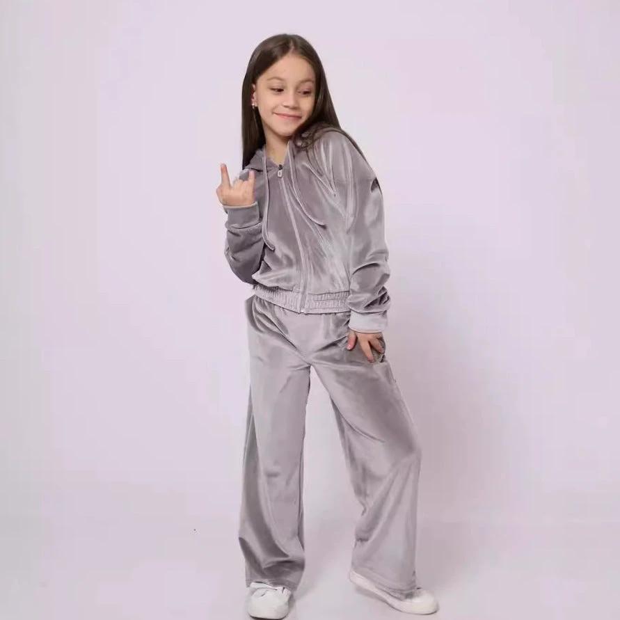 Girls' Sports Cap Velvet Casual Sweatshirt Two-piece Set by GJG Denim