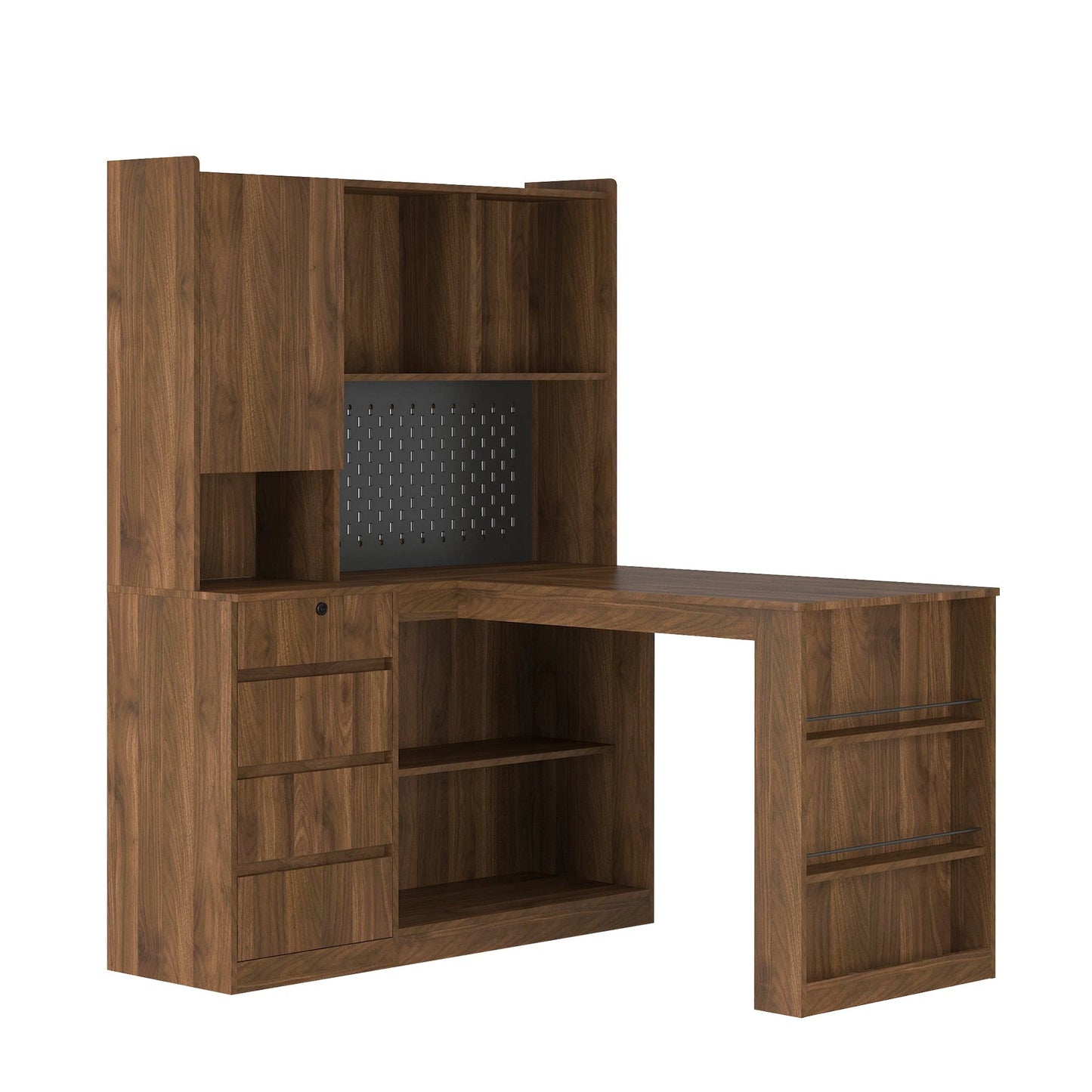 L Shaped Desk, Computer Desk With Drawers, Bookshelf,with LED Light, Modern Corner Desk by GJG Denim