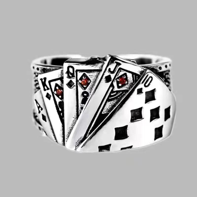 Vintage Adjustable Ring For Men Poker Pattern Ring by GJG Denim