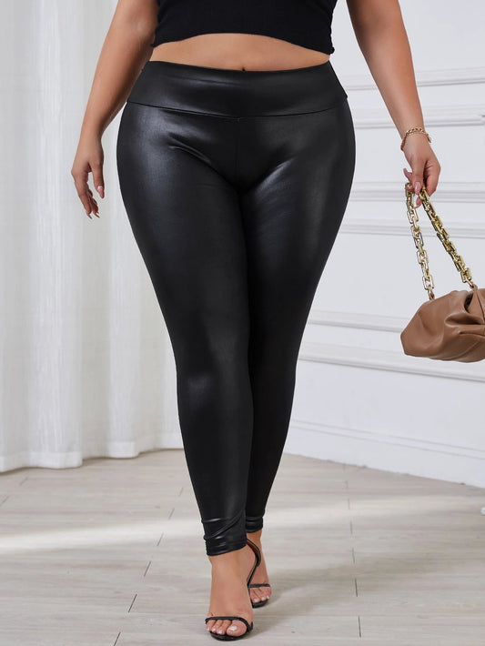 Women's Plus Size High Waist Slimming Leggings - Stretchy, Solid Color, Comfortable Casual Wear For All Seasons, Waist Shapewear by GJG Denim